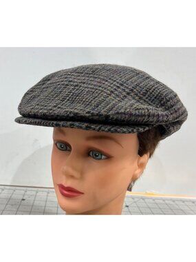 Pendleton Men’s Wool Tweed Newsboy Flat Cap Large Gray/Purple Plaid Vintage